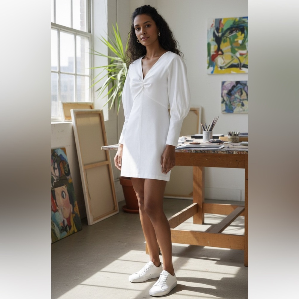 A.L.C Aila‎ Long Sleeve Linen Blend Mini Dress in White Women's long sleeve 10